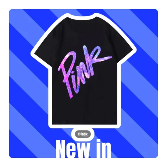 NWT !! Black T-Shirt with the Word PINK Printed on Front in Gradient Lettering💖 - Picture 6 of 16